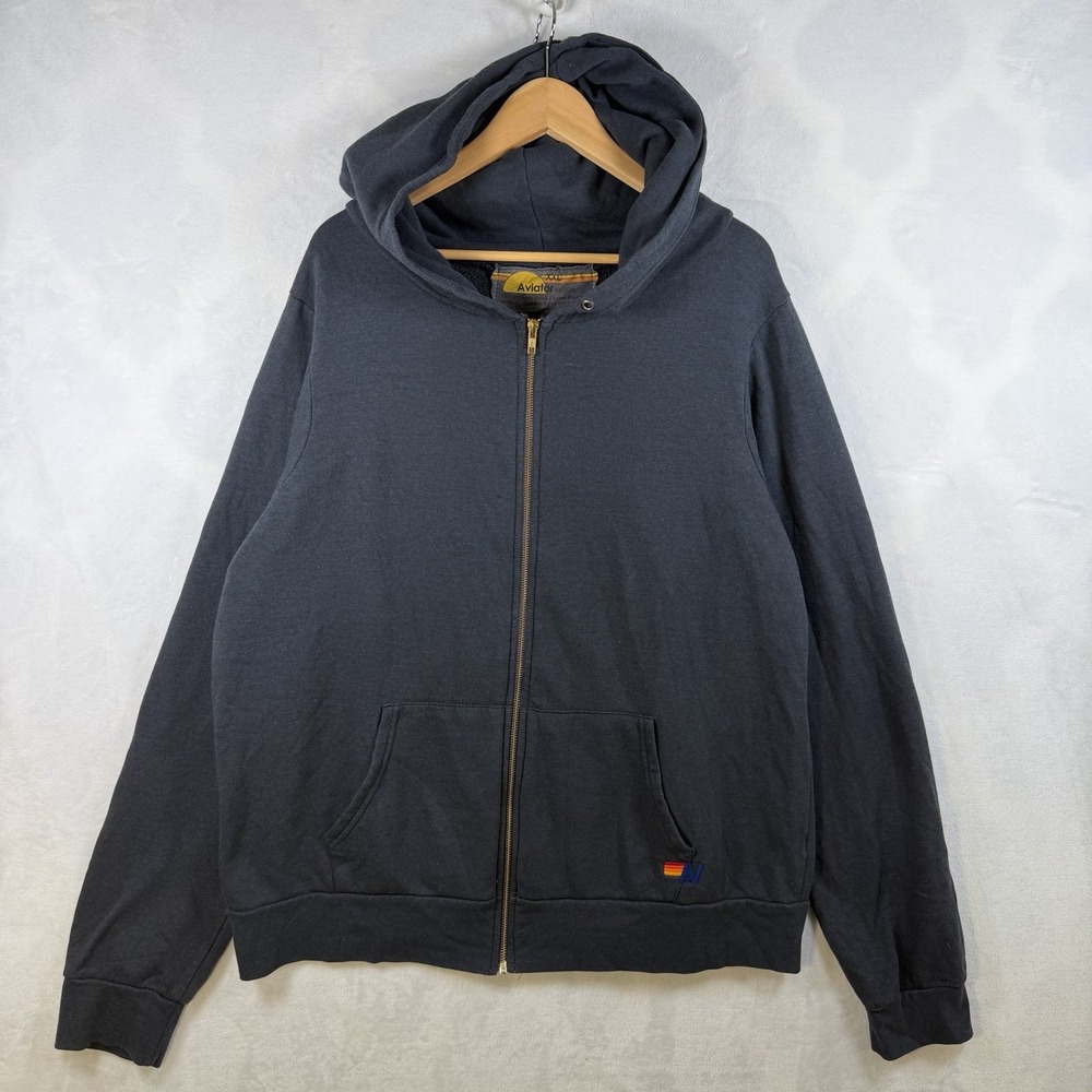 Aviator Nation Hoodie Gray Full Zip Bolt Logo Hooded Sweatshirt Men's Size 2XL